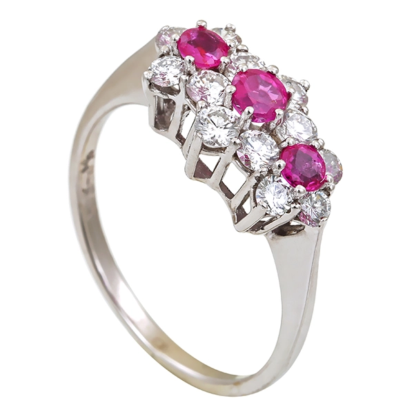 Ring, 14K, Weißgold, Brillant, Rubin