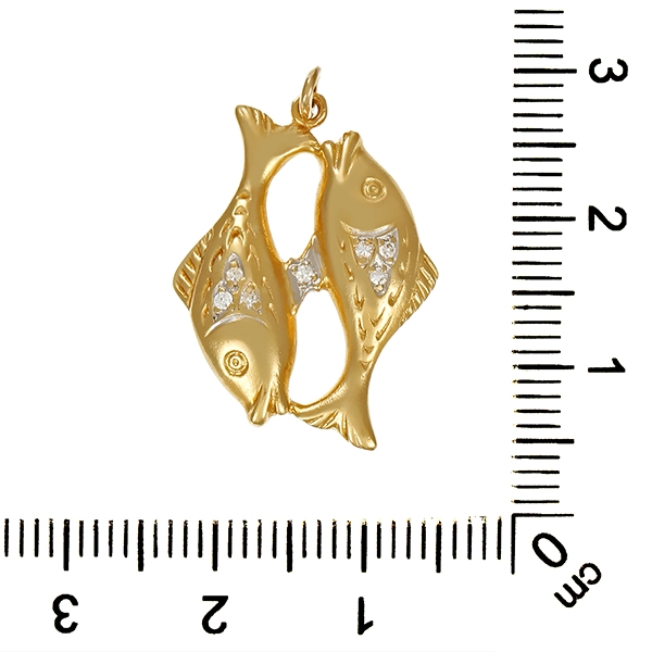 Anhänger, 14K, Gelbgold, Diamanten, Fische
