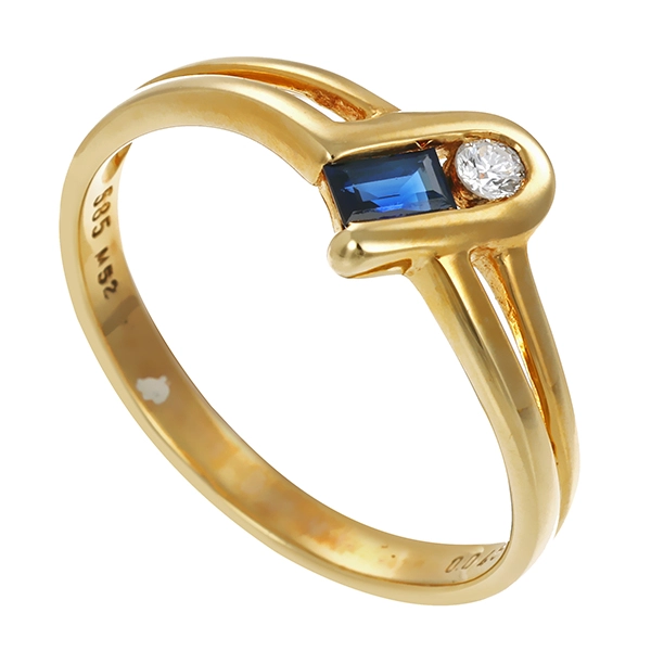 Ring, 14K, Gelbgold, Brillant, Saphir