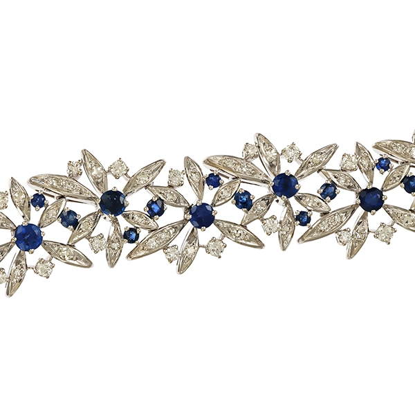 Armband, 14K, Weißgold, Saphir, Diamant, Brillant, L 19cm