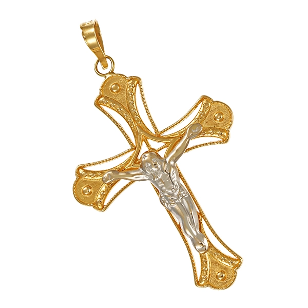 Anhänger, 14K, Gelb-/Weißgold, Kruzifix, Kreuz