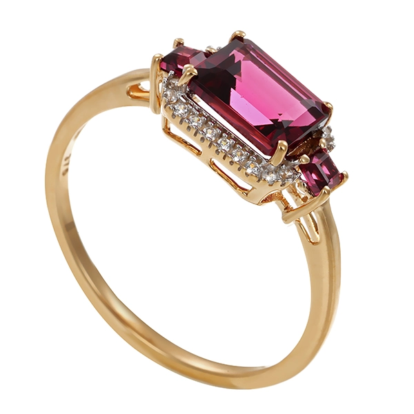 Ring, 9K, Gelbgold, Almandin, Zirkonia