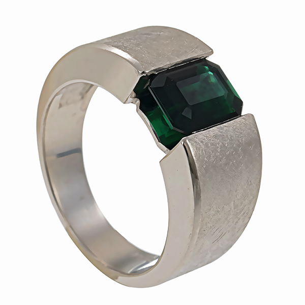 Herrenring, 18K, Weißgold, Turmalin