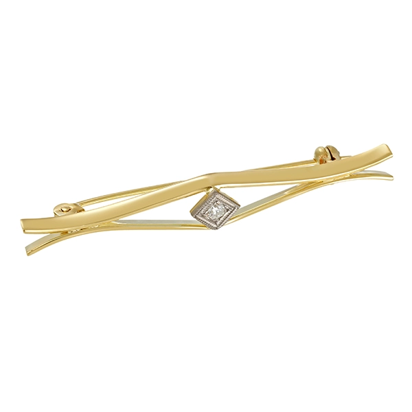 Brosche, 14K, Gelb-/Weißgold, Diamant