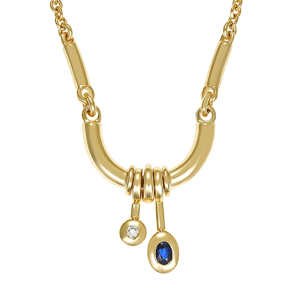 Collier Anker, 14K, Gelbgold, Saphir, Brillant 0,04ct
