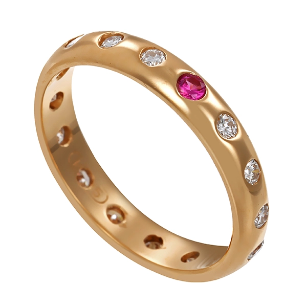 Ring, 14K, Gelbgold, Rubin, Brillanten 0,45 ct
