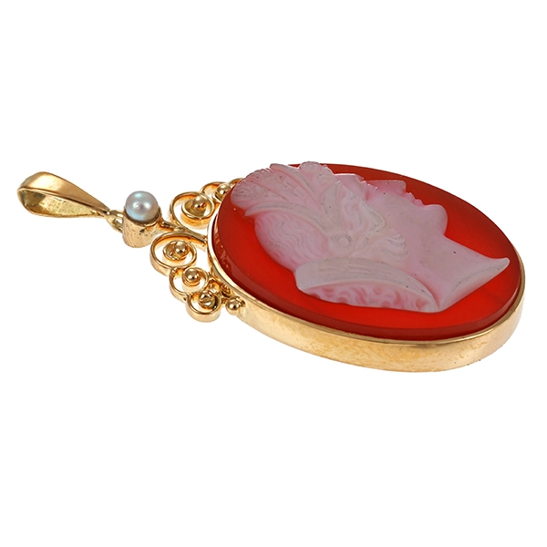 Anhänger, 14K, Gelbgold, Flussperle, Kamee