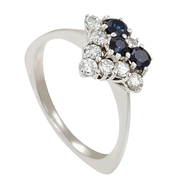 Diamantring, 18K, Weißgold, Brillant, Saphir