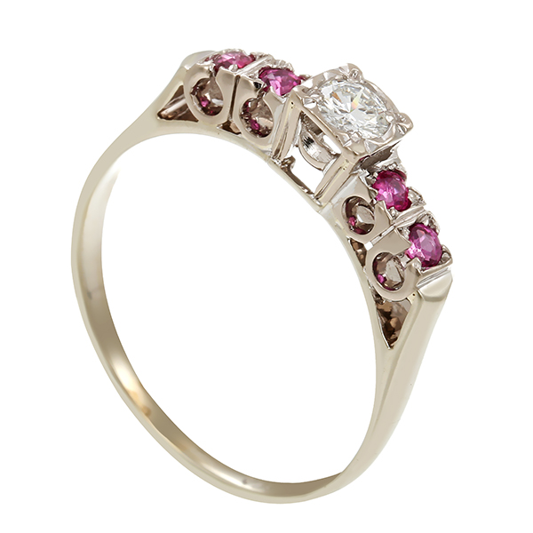 Ring, 14K, Weißgold, Brillant, Rubine