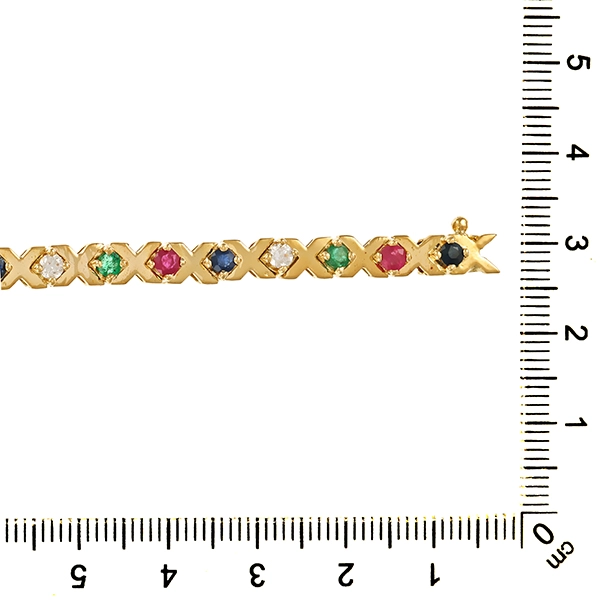 Armband, 14K, Gelbgold, Rubin, Daphir, Smaragd, Zirkonia