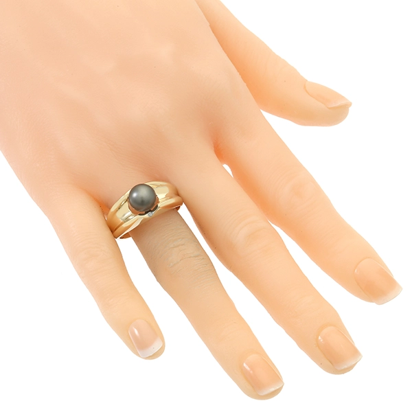 Ring, 9K, Gelbgold, Perle, Brillanten