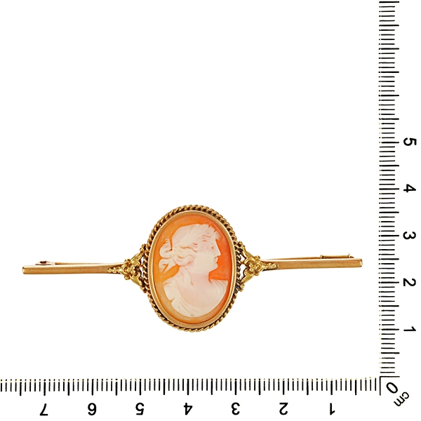 Brosche, 14K, Gelbgold, Kamee
