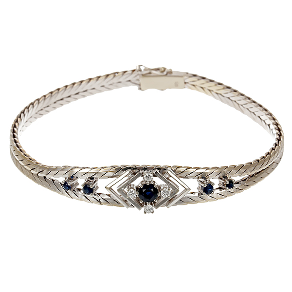 Armband, 14K, Weißgold, Brillant, Saphir