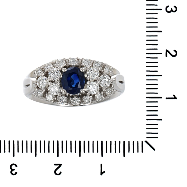 Ring, 14K, Weißgold, Saphir, Brillanten