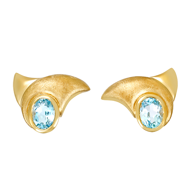 Ohrstecker, 9K, Gelbgold, Topas blau