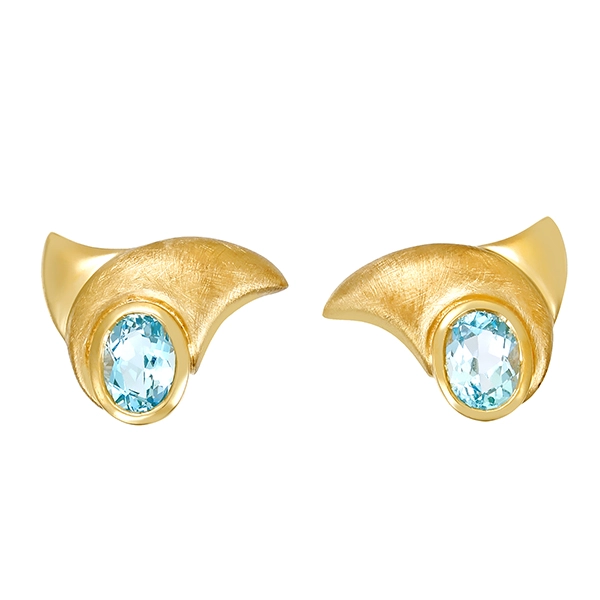 Ohrstecker, 9K, Gelbgold, Topas blau