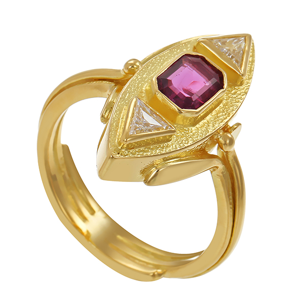 Ring, 18K, Gelbgold, Rubin, Diamanten