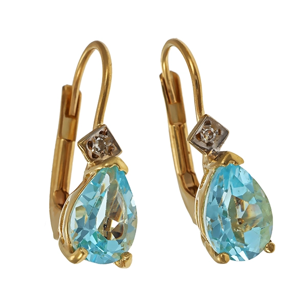 Ohrhänger, 14K, Gelbgold, Topas blau, Diamant