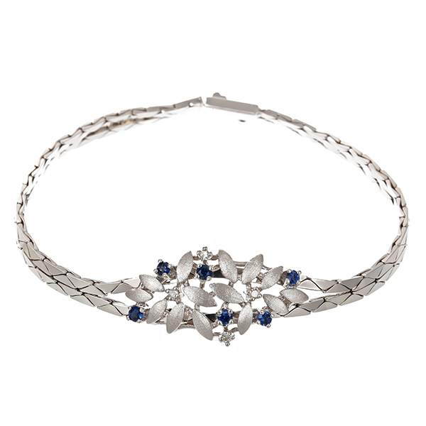 Armband, 14K, Weißgold, Saphire, Diamanten