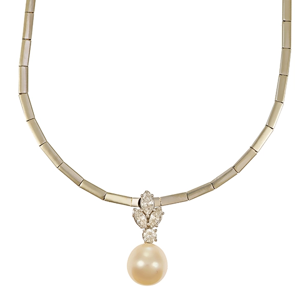 Collier, 18K, Weißgold, Perle, Brillant, Diamanten