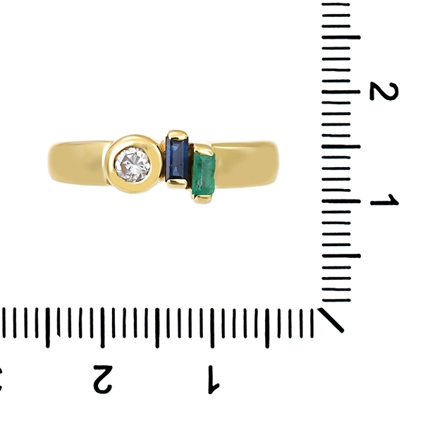 Ring, 14K, Gelbgold, Brillant, Saphir, Smaragd