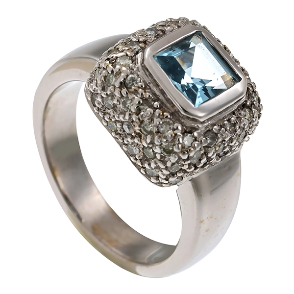 Ring, 14K, Weißgold, Topas, Brillanten