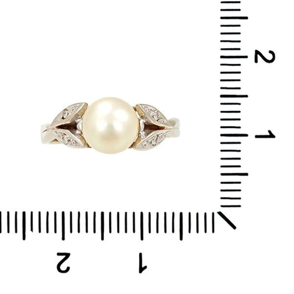 Ring, 14K, Weißgold, Diamanten, Perle