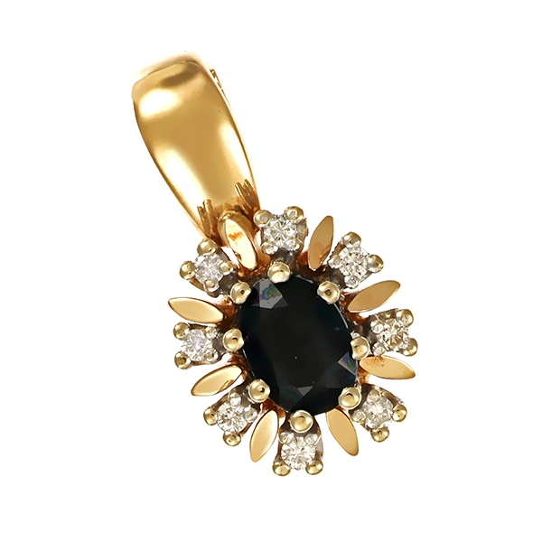 Anhänger, 14K, Gelb-/Weißgold, Saphir, Brillanten