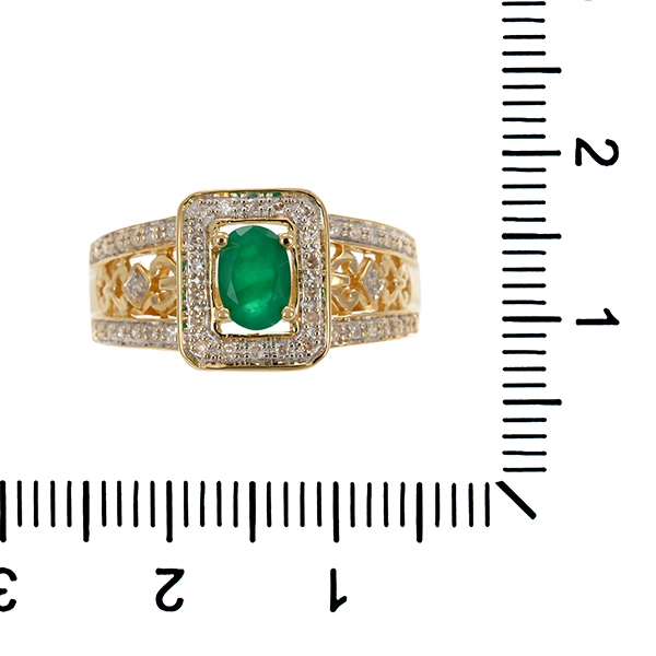 Ring, 14K, Gelbgold, Smaragd, Diamant