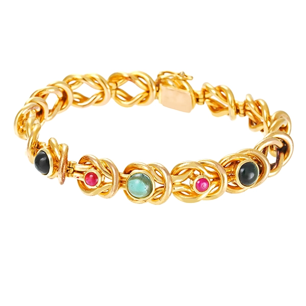 Armband, 14K, Gelbgold, Rubin, Turmalin