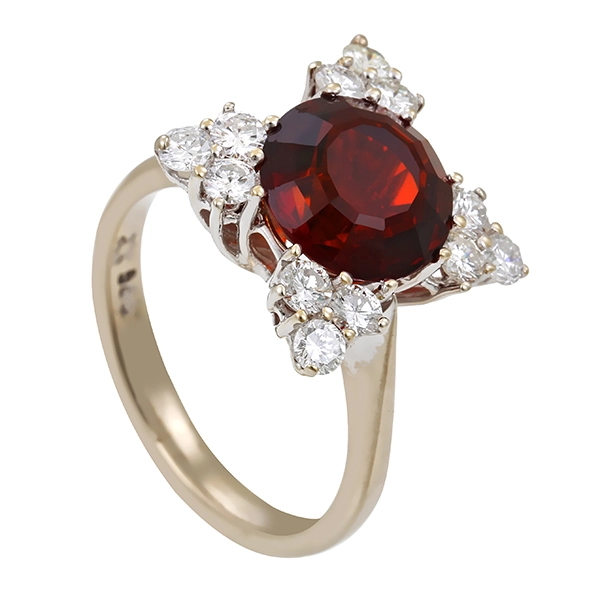 Ring, 14K, Weißgold, Granat, Brillanten