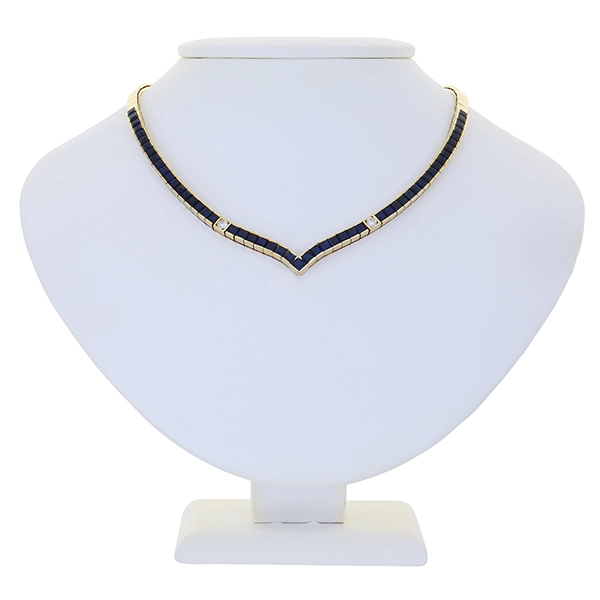 Collier, 18K, Gelbgold, Saphir, Brillant