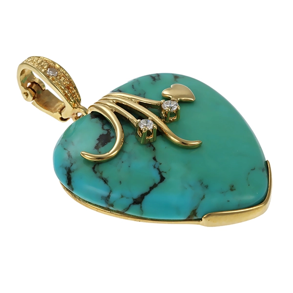 Anhänger, 14K, Gelbgold, Türkis, Diamant, Brillanten