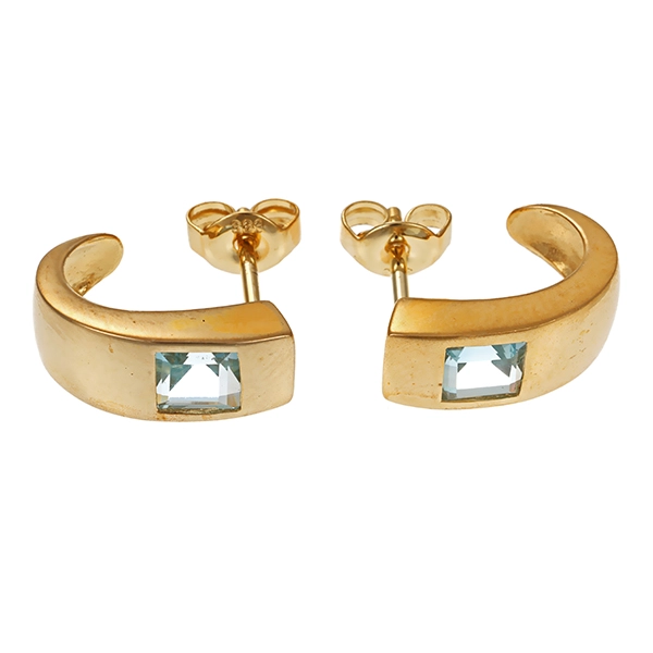 Steckcreolen, 8K, Gelbgold, Topas blau