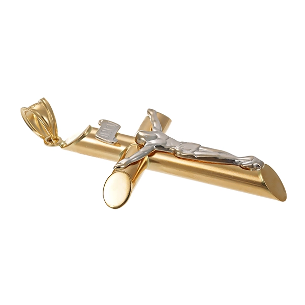 Anhänger, 14K, Gelb-/Weißgold, Kruzifix, Kreuz
