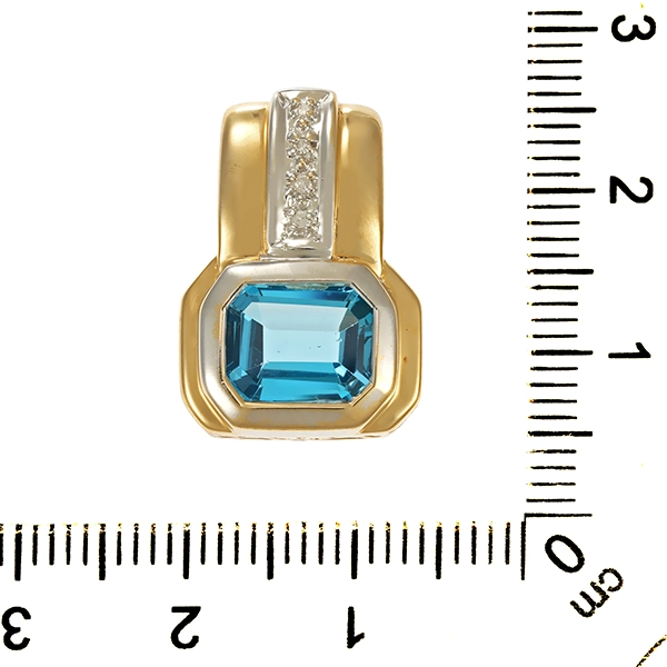 Anhänger, 14K, Gelb-/Weißgold, Topas blau, Diamant