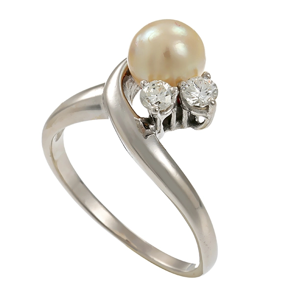 Ring, 14K, Weißgold, Perle, Brillanten