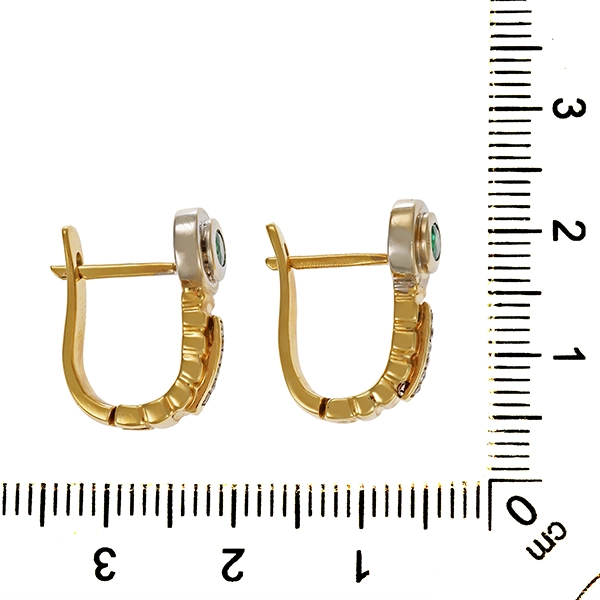 Ohrringe, 14K, Gelb-/Weißgold, Smaragd, Brillant
