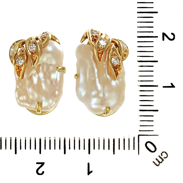 Clip-Stecker, 14K, Gelbgold, Perlen, Diamanten