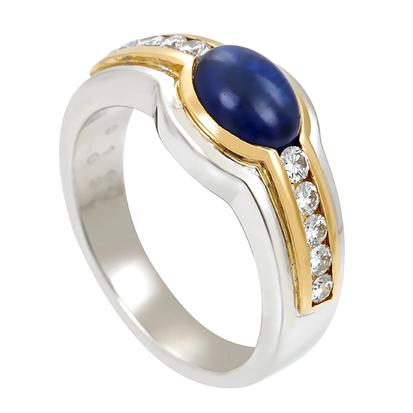 Ring, 18K, Gelb-/Weißgold, Saphir, Brillant