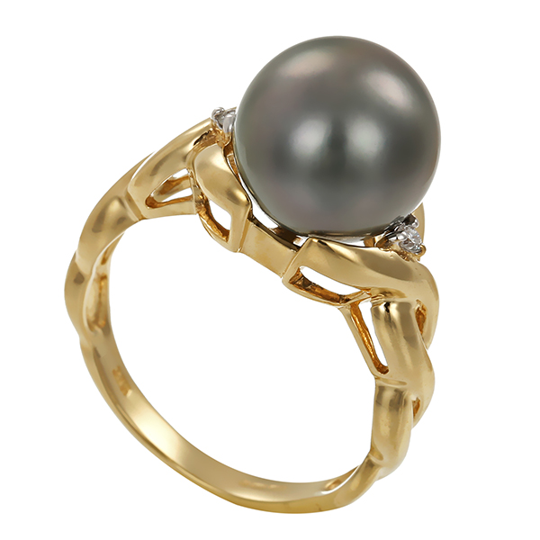 Ring, 9K, Gelb-/Weißgold, Perle, Brillanten