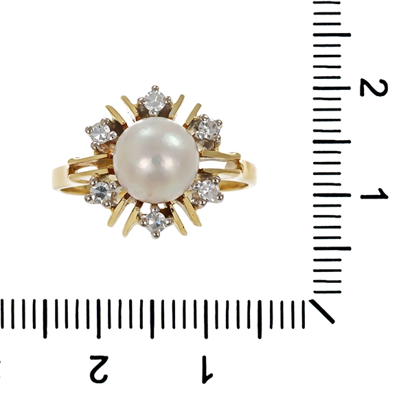 Ring, 14K, Gelbgold, Perle, Brillanten