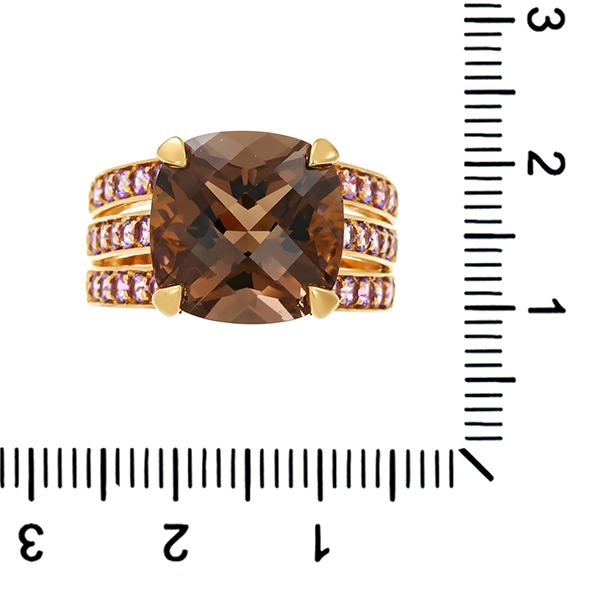 Ring, 14K, Gelbgold, Rauchquarz, Amethyst