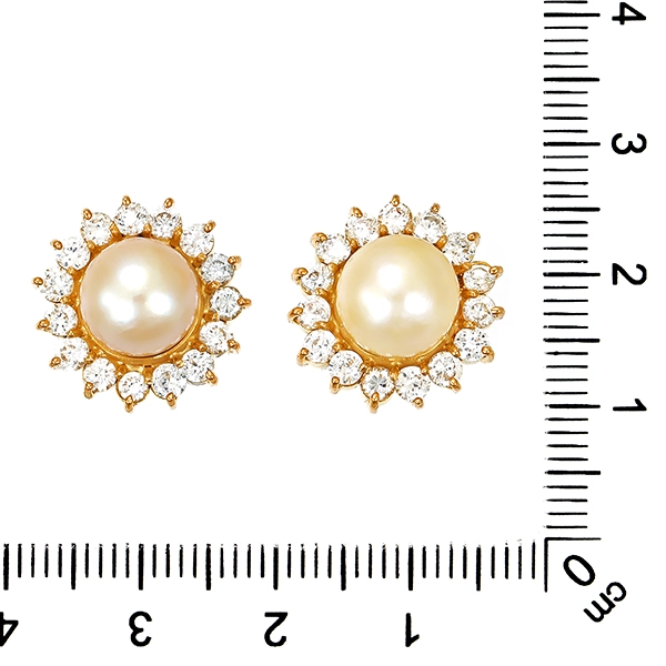 Ohrstecker, 18K, Gelbgold, Perlen, Zirkonia