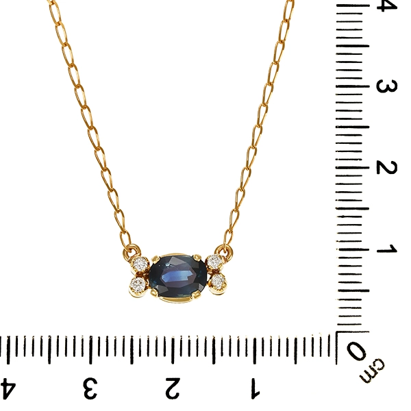 Collier, 18K, Gelbgold, Saphir, Brillanten, Anker-