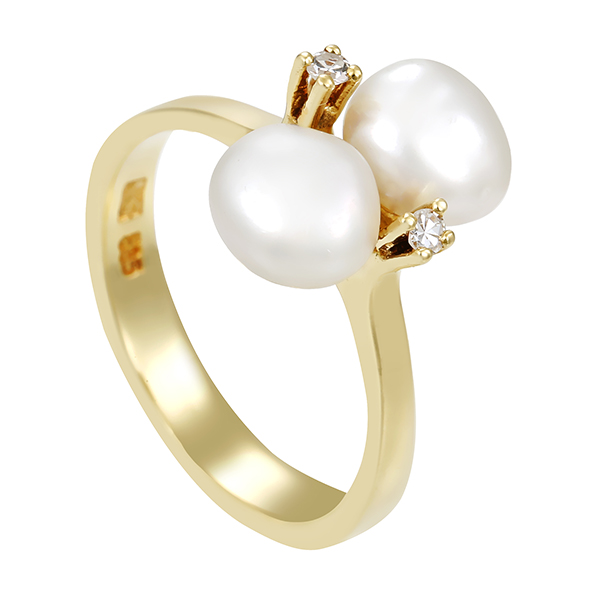 Ring, 14K, Gelbgold, Perle, Zirkonia