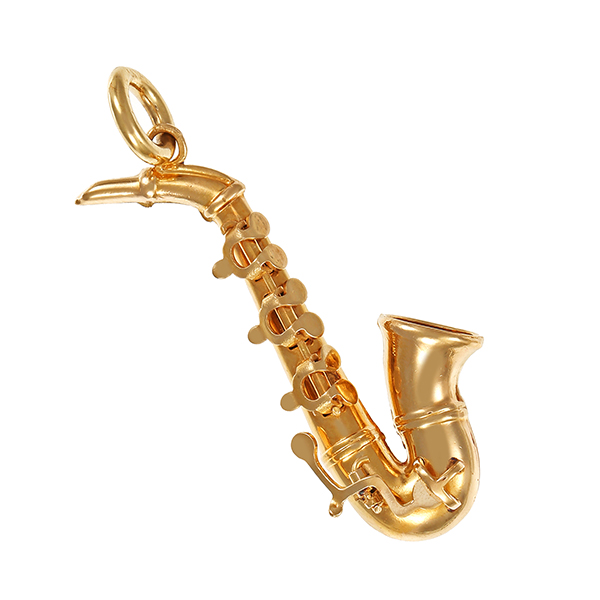 Anhänger, 14K, Gelbgold, Saxophon 