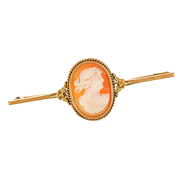 Brosche, 14K, Gelbgold, Kamee