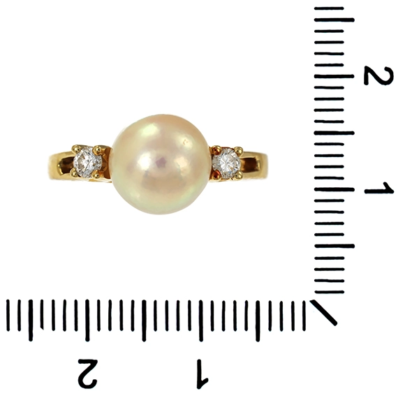 Ring, 14K, Gelbgold, Zuchtperle , Brillanten