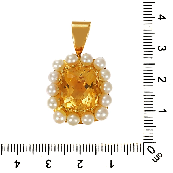 Anhänger, 18K, Gelbgold, Citrin, Perlen